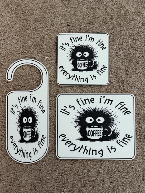 Other - Funny Coffee Coaster, Coffee Lover Desk Sign with Stand, Door Hanger | "It's Fin
